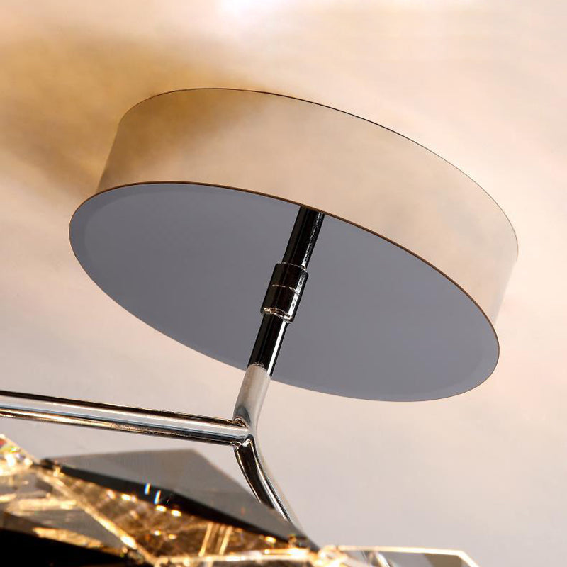 Modern Simplicity Round Prism Crystal Hardware LED Semi-Flush Mount Ceiling Light For Bedroom