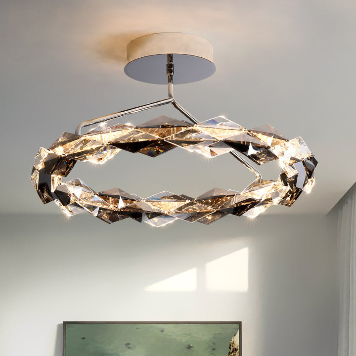 Modern Simplicity Round Prism Crystal Hardware LED Semi-Flush Mount Ceiling Light For Bedroom
