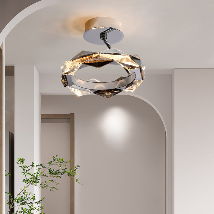 Moderne Einfachheit Runder Prisma Kristall-Hardware LED Semi-Flush Mount Deckenleuchte für das Schlafzimmer 
