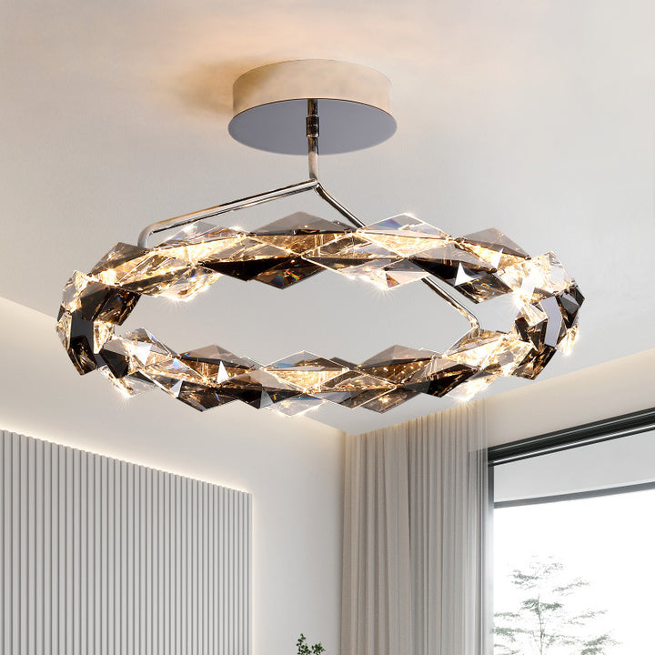 Modern Simplicity Round Prism Crystal Hardware LED Semi-Flush Mount Ceiling Light For Bedroom
