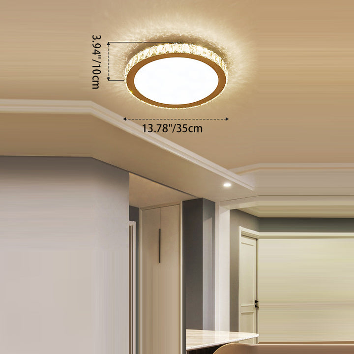 مصباح سقف LED مثبت بتصميم عصري إبداعي من الكريستال المستدير والفولاذ المقاوم للصدأ لغرفة المعيشة 