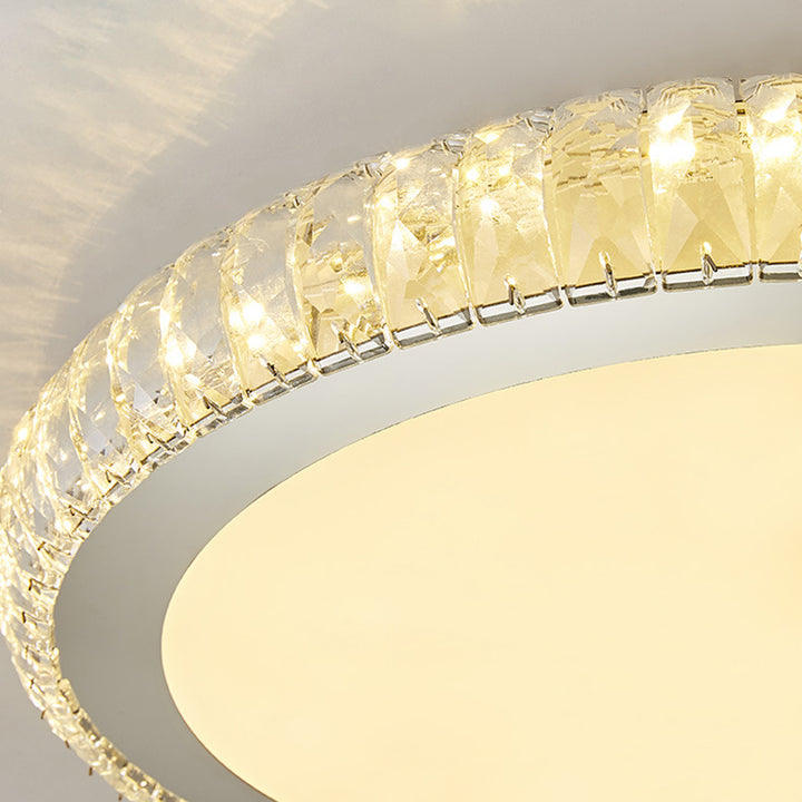 مصباح سقف LED مثبت بتصميم عصري إبداعي من الكريستال المستدير والفولاذ المقاوم للصدأ لغرفة المعيشة 