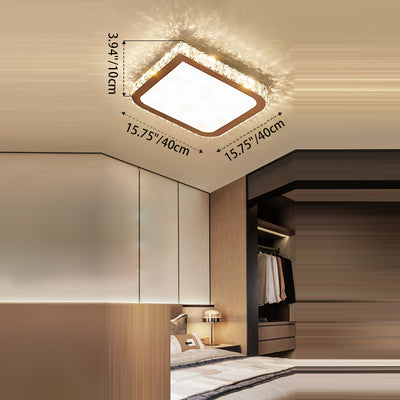 Plafonnier LED en acier inoxydable avec cristal en forme de fleur carrée moderne pour salon 