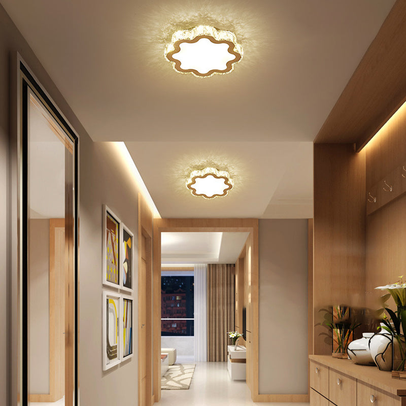 Plafonnier LED en acier inoxydable avec cristal en forme de fleur carrée moderne pour salon 