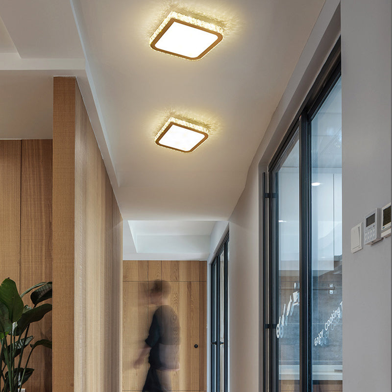 Luz de techo LED empotrada de acero inoxidable con cristal cuadrado moderno de lujo para sala de estar 