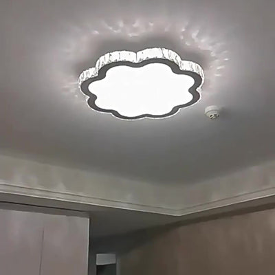 Plafonnier LED en acier inoxydable avec cristal en forme de fleur carrée moderne pour salon 