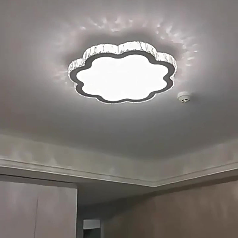 Plafonnier LED en acier inoxydable avec cristal en forme de fleur carrée moderne pour salon 
