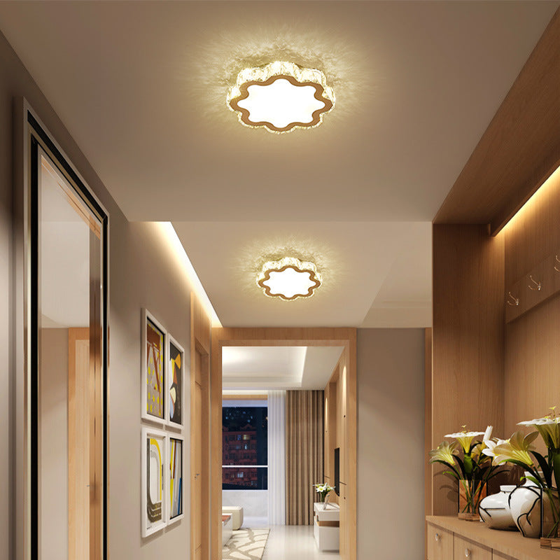 Plafonnier LED en acier inoxydable avec cristal en forme de fleur carrée moderne pour salon 