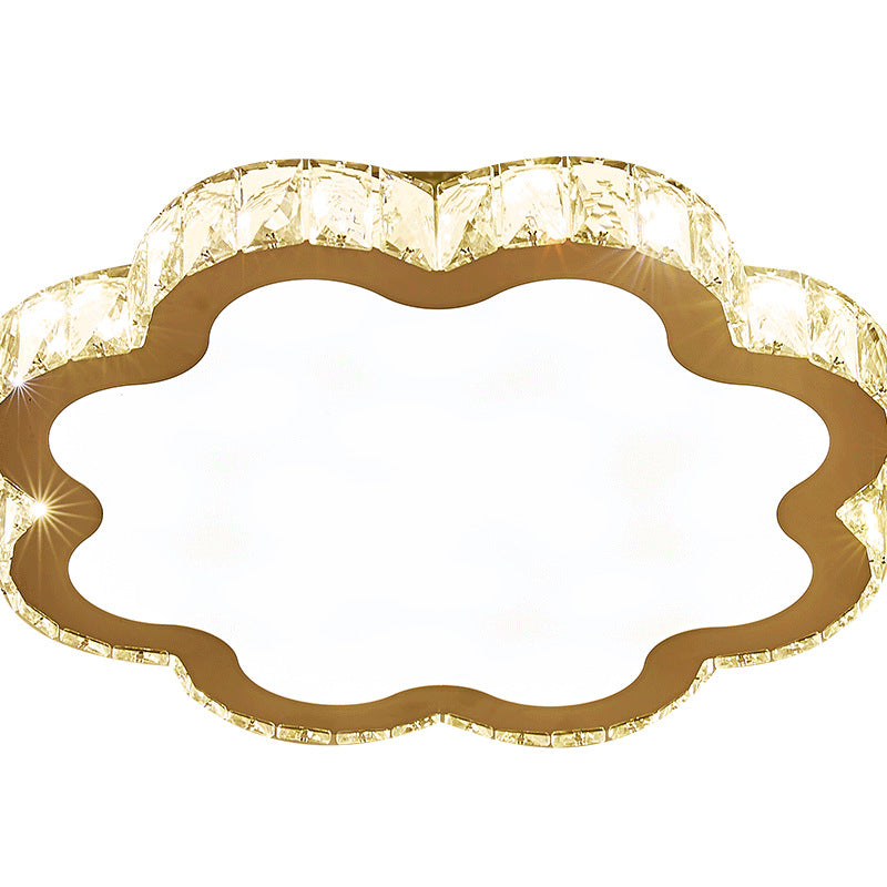 Plafonnier LED en acier inoxydable avec cristal en forme de fleur carrée moderne pour salon 