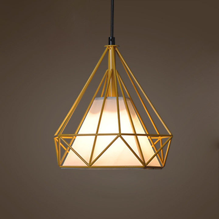 Zeitgenössische industrielle dreieckige Kegel-prismatische Stoffeisen 1-Licht Pendelleuchte für das Wohnzimmer 
