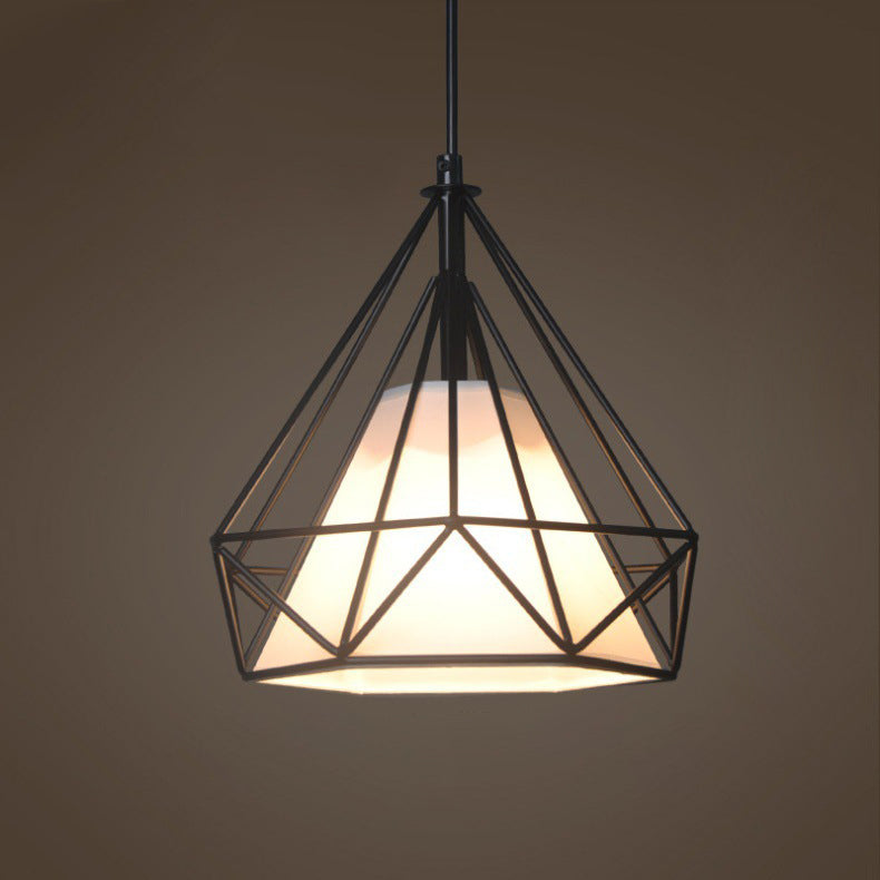 Zeitgenössische industrielle dreieckige Kegel-prismatische Stoffeisen 1-Licht Pendelleuchte für das Wohnzimmer 