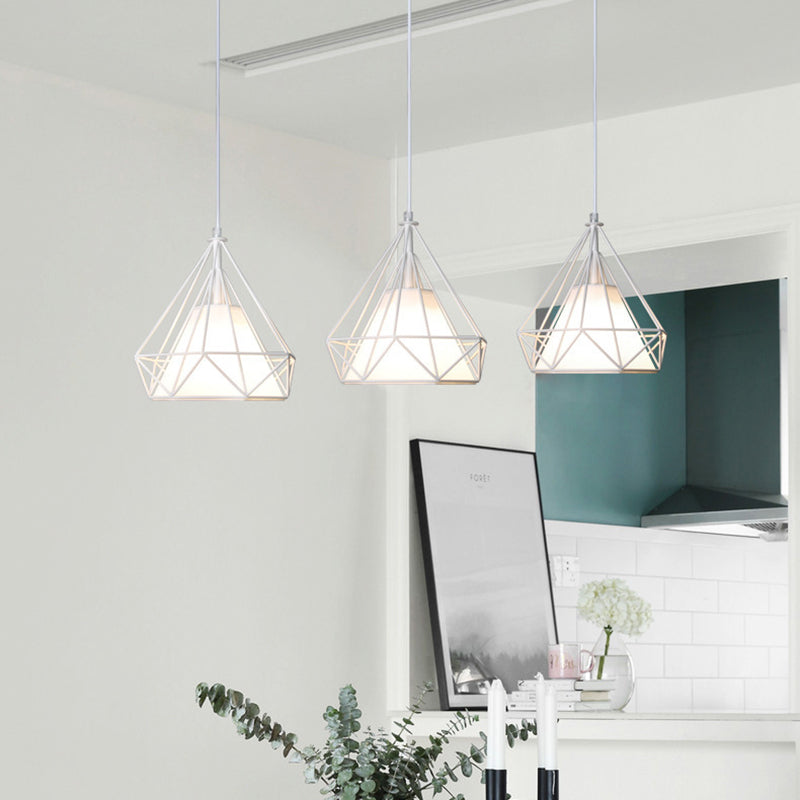 Chandelier industriel contemporain en forme de triangle, cône, rectangle en tissu et fer à 3 lumières pour salon 