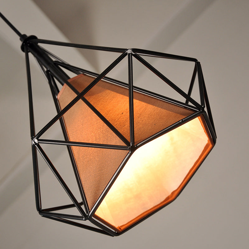 Chandelier industriel contemporain en forme de triangle, cône, rectangle en tissu et fer à 3 lumières pour salon 