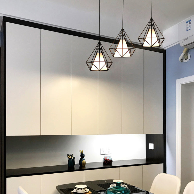 Chandelier industriel contemporain en forme de triangle, cône, rectangle en tissu et fer à 3 lumières pour salon 