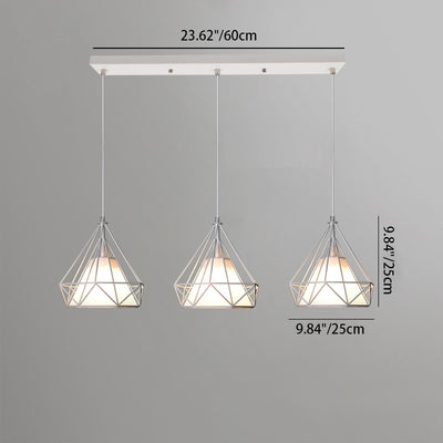 Chandelier industriel contemporain en forme de triangle, cône, rectangle en tissu et fer à 3 lumières pour salon 
