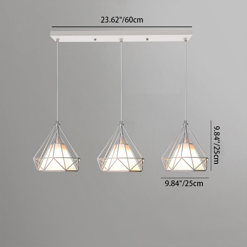 Chandelier industriel contemporain en forme de triangle, cône, rectangle en tissu et fer à 3 lumières pour salon 