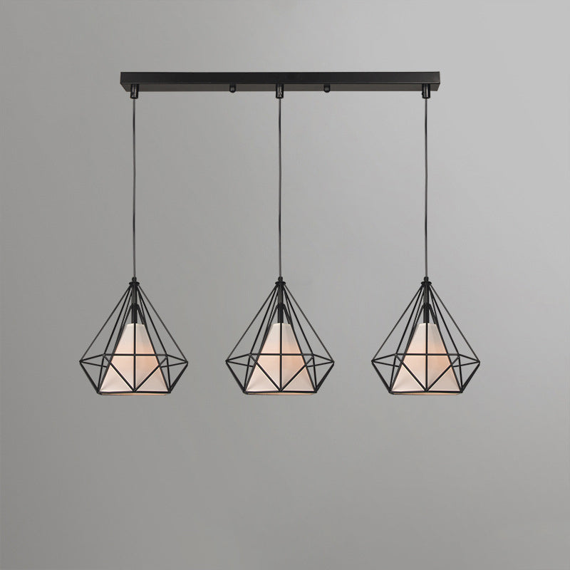 Chandelier industriel contemporain en forme de triangle, cône, rectangle en tissu et fer à 3 lumières pour salon 