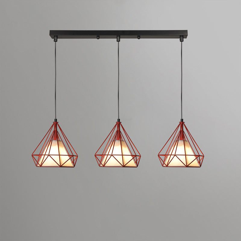 Chandelier industriel contemporain en forme de triangle, cône, rectangle en tissu et fer à 3 lumières pour salon 