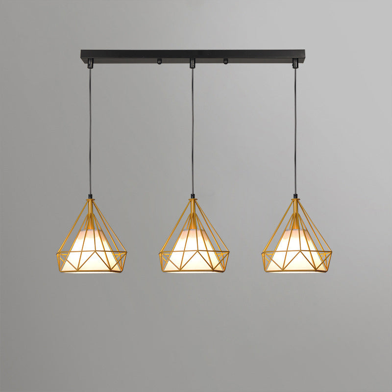 Chandelier industriel contemporain en forme de triangle, cône, rectangle en tissu et fer à 3 lumières pour salon 