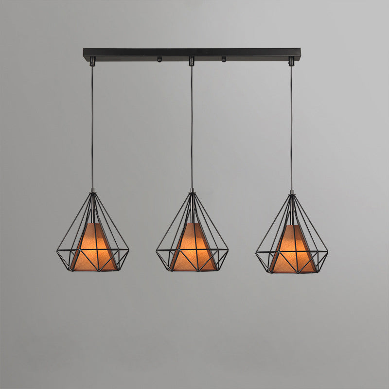 Chandelier industriel contemporain en forme de triangle, cône, rectangle en tissu et fer à 3 lumières pour salon 