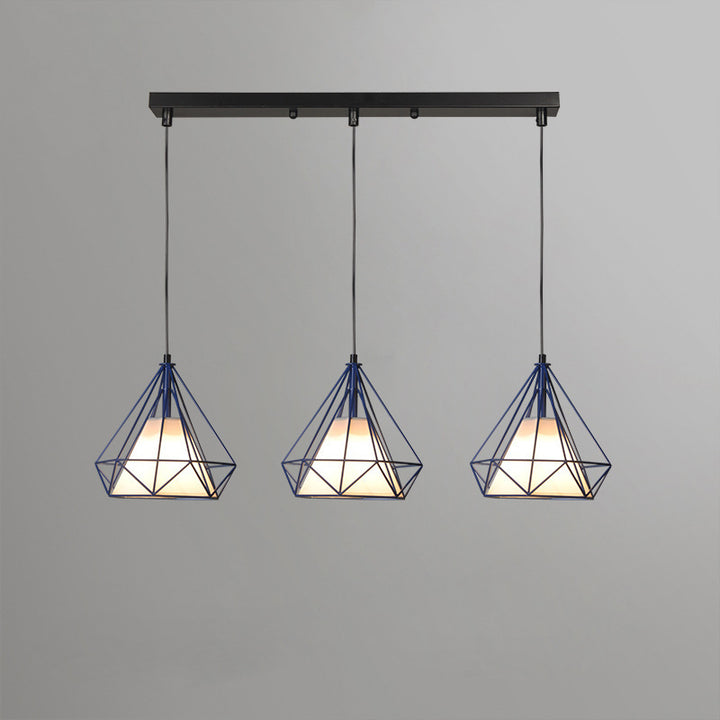 Contemporary Industrial Triangle Cone Rectangle Fabric Iron 3-Light Chandelier For Living Room