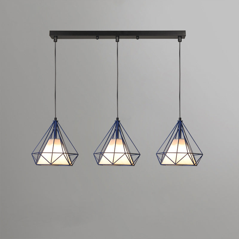 Chandelier industriel contemporain en forme de triangle, cône, rectangle en tissu et fer à 3 lumières pour salon 