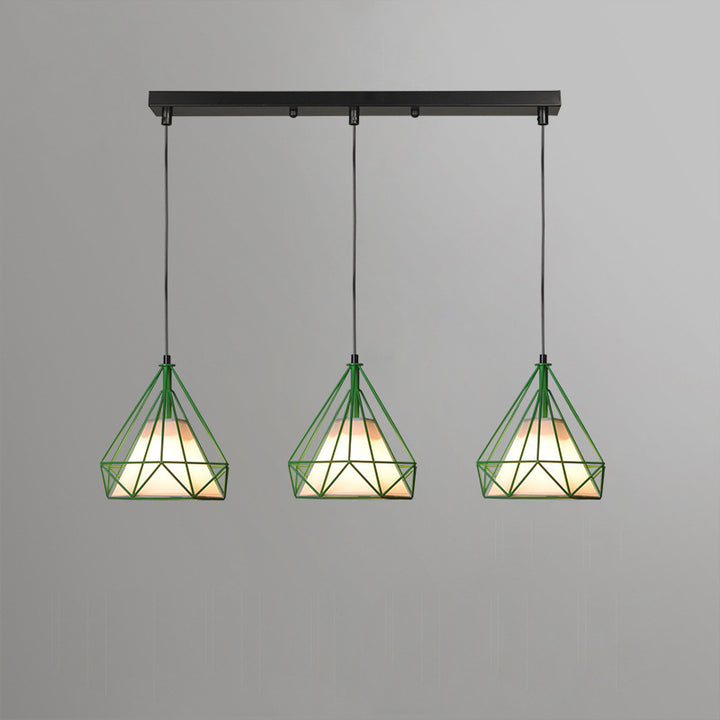 Contemporary Industrial Triangle Cone Rectangle Fabric Iron 3-Light Chandelier For Living Room