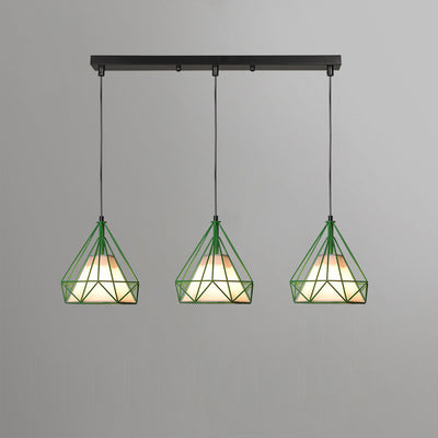 Chandelier industriel contemporain en forme de triangle, cône, rectangle en tissu et fer à 3 lumières pour salon 
