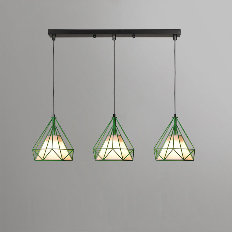 Chandelier industriel contemporain en forme de triangle, cône, rectangle en tissu et fer à 3 lumières pour salon 