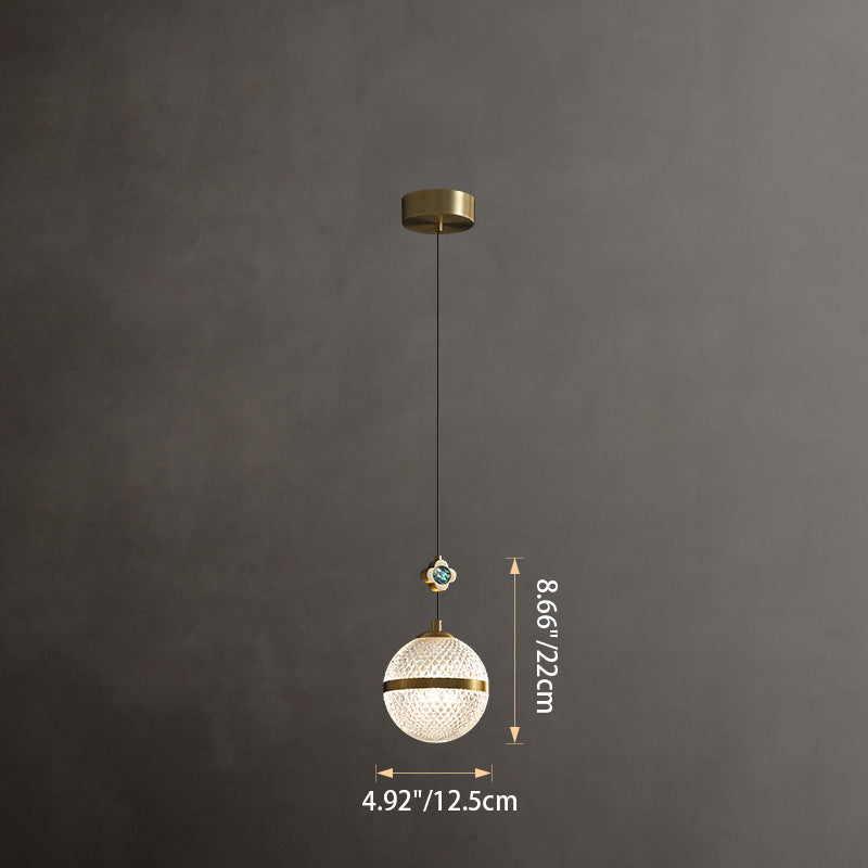 Lustre suspendu moderne de luxe à colonne sphérique en cristal et laiton 1 lumière pour salon 