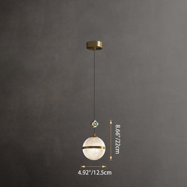 Lustre suspendu moderne de luxe à colonne sphérique en cristal et laiton 1 lumière pour salon 