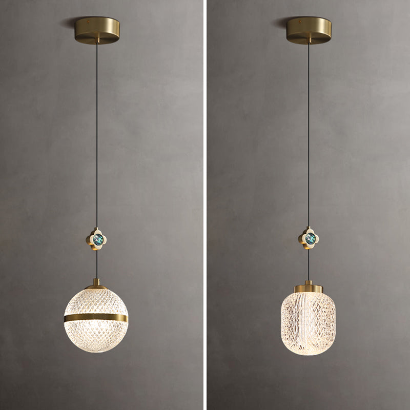 Lustre suspendu moderne de luxe à colonne sphérique en cristal et laiton 1 lumière pour salon 