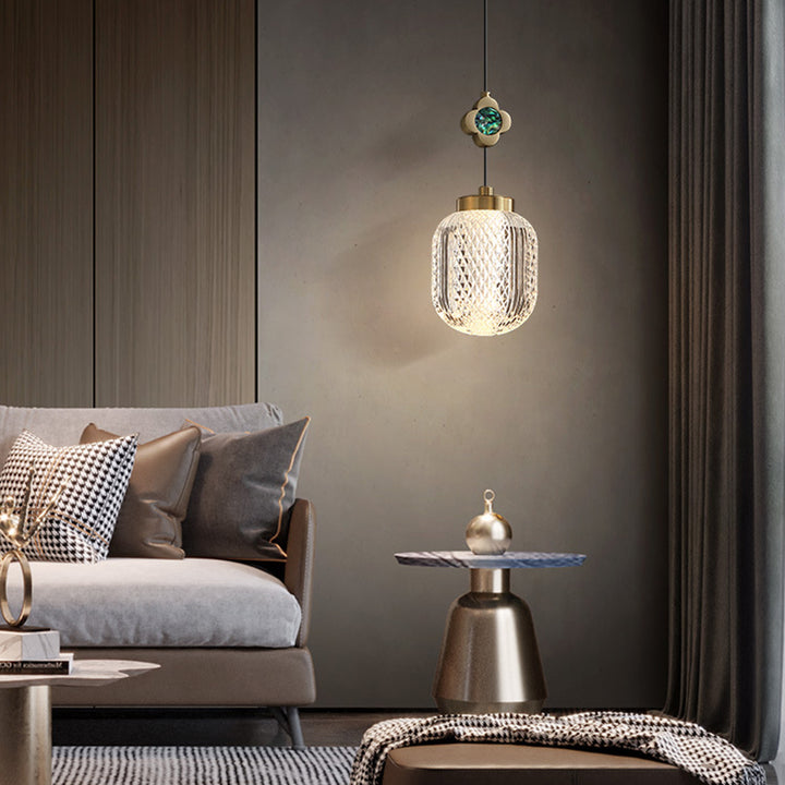 Lustre suspendu moderne de luxe à colonne sphérique en cristal et laiton 1 lumière pour salon 