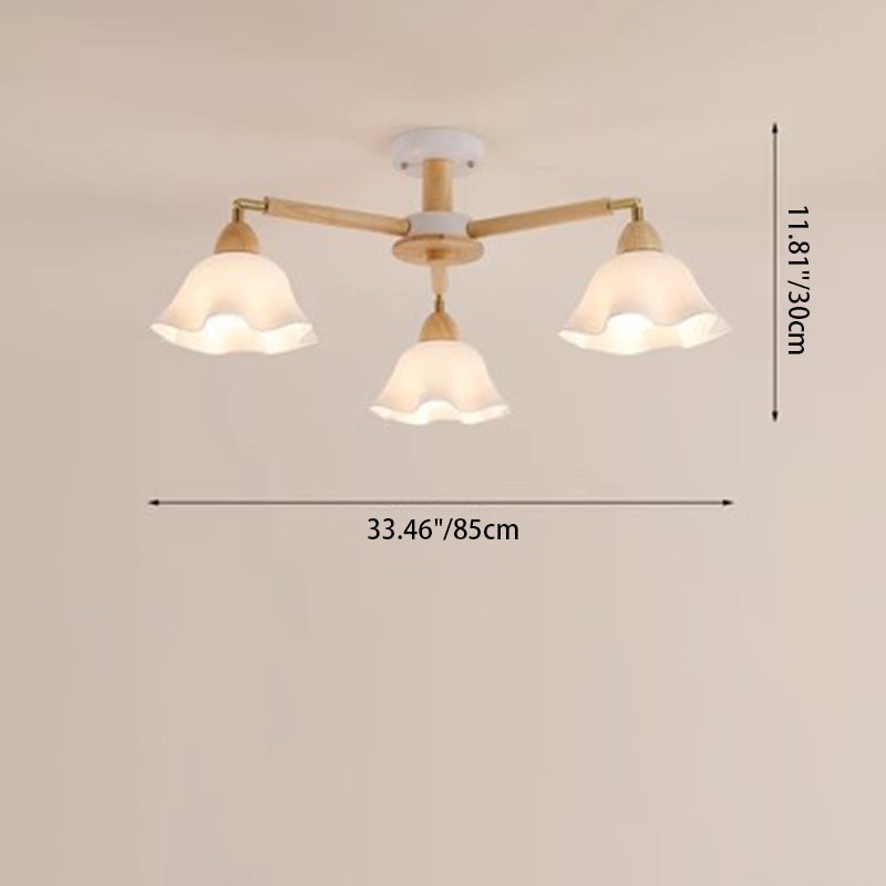 Zeitgenössischer skandinavischer Zweigblumen-PVC-Holz-Eisen 3/6/8 Licht Kronleuchter für Wohnzimmer 