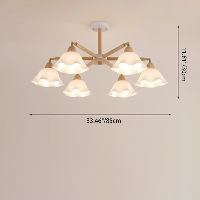 Zeitgenössischer skandinavischer Zweigblumen-PVC-Holz-Eisen 3/6/8 Licht Kronleuchter für Wohnzimmer 