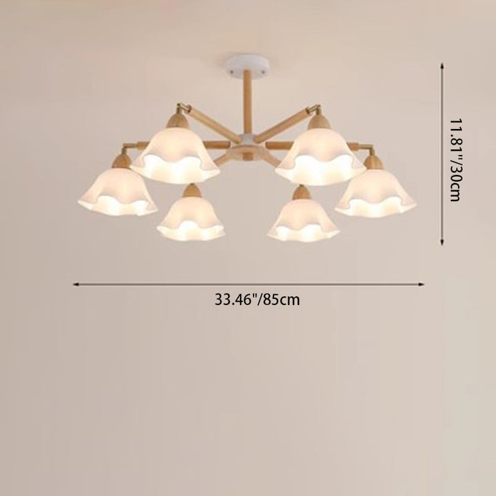 Zeitgenössischer skandinavischer Zweigblumen-PVC-Holz-Eisen 3/6/8 Licht Kronleuchter für Wohnzimmer 