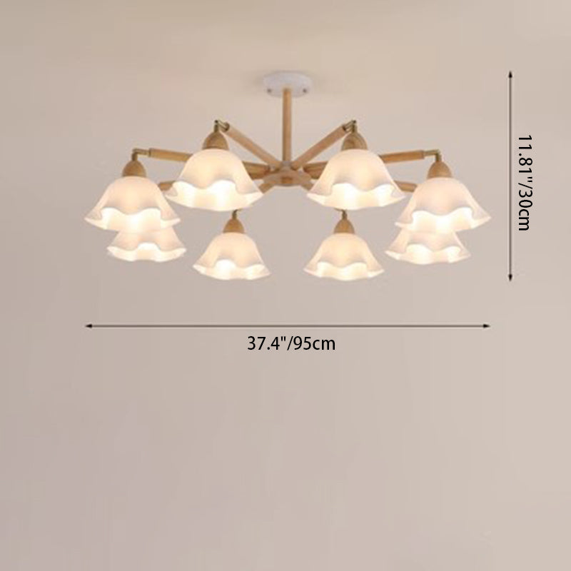 Zeitgenössischer skandinavischer Zweigblumen-PVC-Holz-Eisen 3/6/8 Licht Kronleuchter für Wohnzimmer 