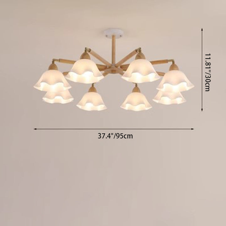 Zeitgenössischer skandinavischer Zweigblumen-PVC-Holz-Eisen 3/6/8 Licht Kronleuchter für Wohnzimmer 