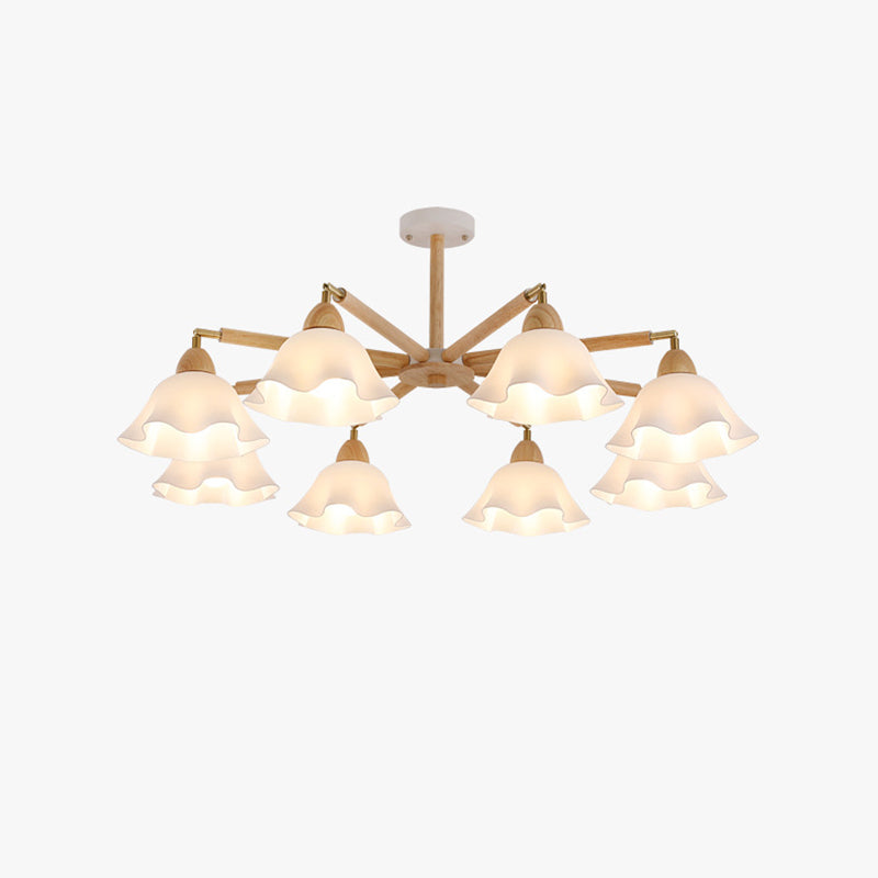Zeitgenössischer skandinavischer Zweigblumen-PVC-Holz-Eisen 3/6/8 Licht Kronleuchter für Wohnzimmer 