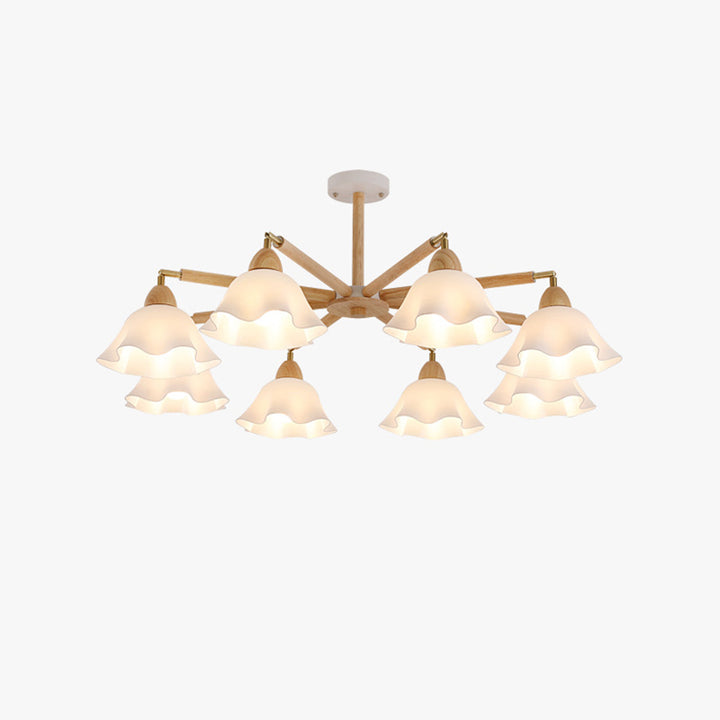 Zeitgenössischer skandinavischer Zweigblumen-PVC-Holz-Eisen 3/6/8 Licht Kronleuchter für Wohnzimmer 