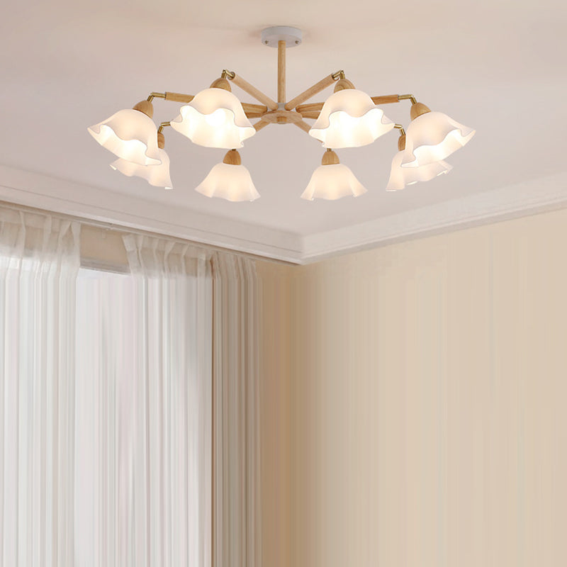 Zeitgenössischer skandinavischer Zweigblumen-PVC-Holz-Eisen 3/6/8 Licht Kronleuchter für Wohnzimmer 