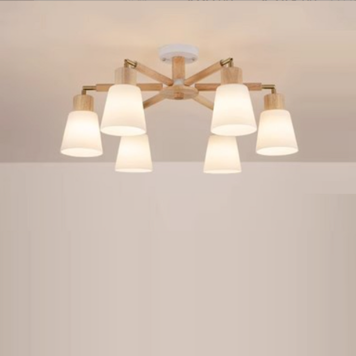Contemporary Scandinavian Round Branch PVC Wood Iron 3/6/8 Light Chandelier For Living Room