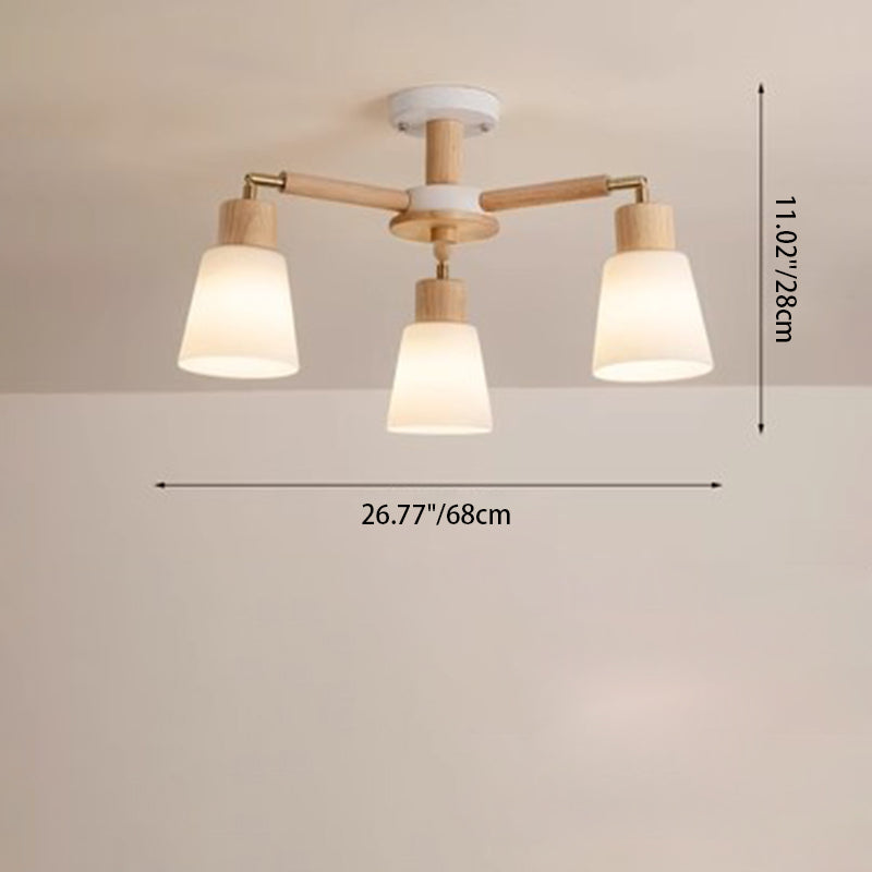 Zeitgenössischer skandinavischer runder Zweig PVC Holz Eisen 3/6/8 Licht Kronleuchter für Wohnzimmer 