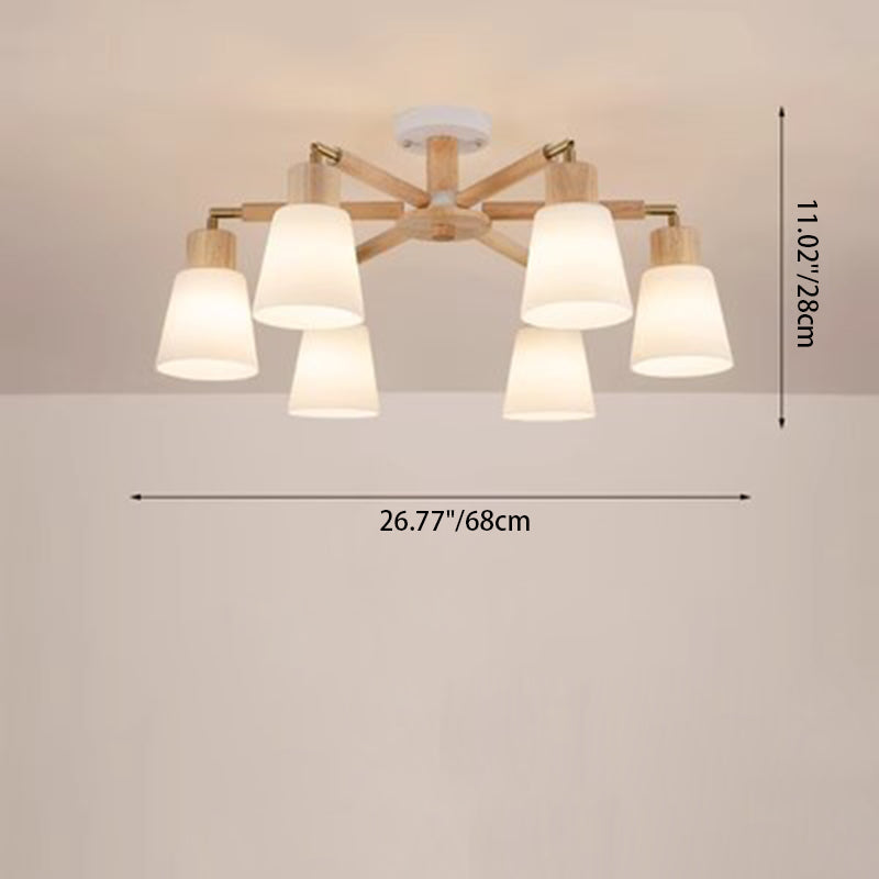 Zeitgenössischer skandinavischer runder Zweig PVC Holz Eisen 3/6/8 Licht Kronleuchter für Wohnzimmer 
