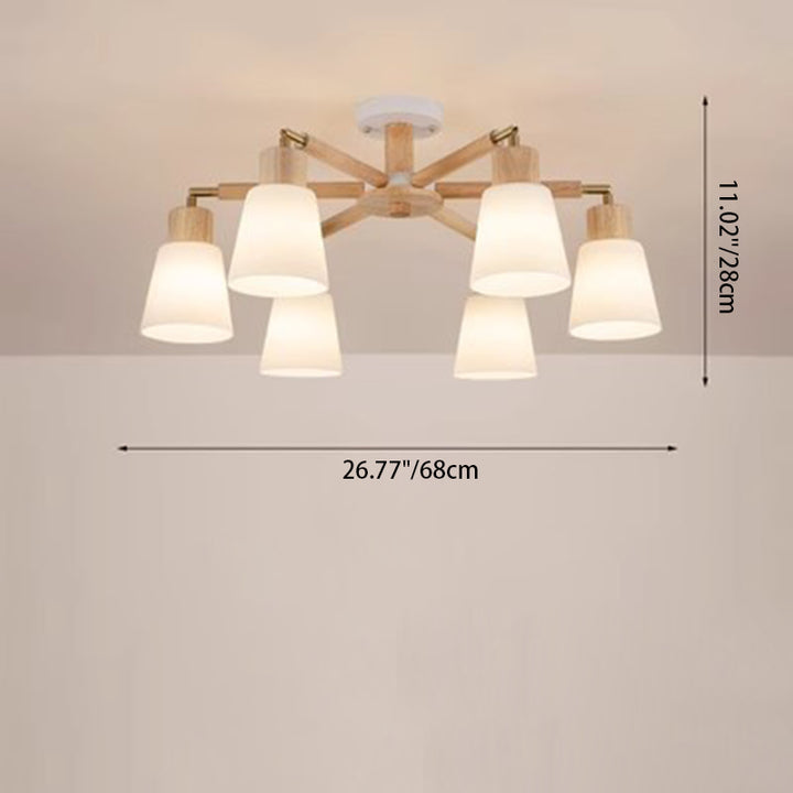 Zeitgenössischer skandinavischer runder Zweig PVC Holz Eisen 3/6/8 Licht Kronleuchter für Wohnzimmer 