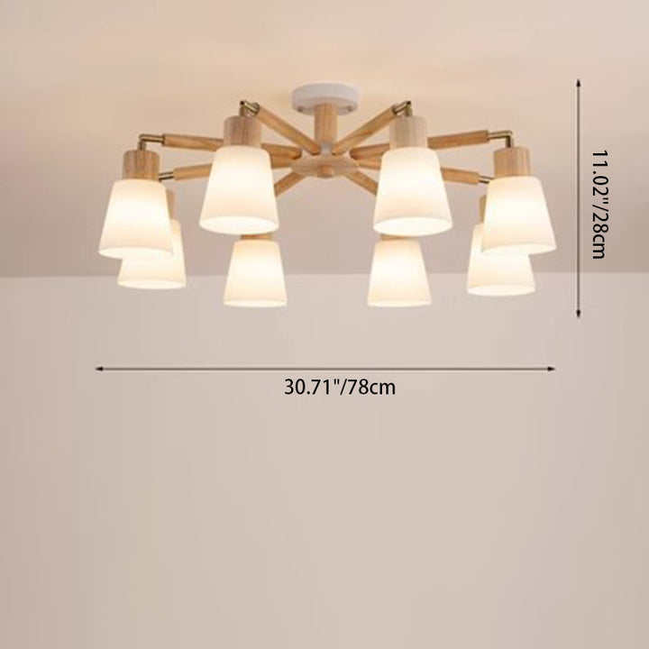 Zeitgenössischer skandinavischer runder Zweig PVC Holz Eisen 3/6/8 Licht Kronleuchter für Wohnzimmer 