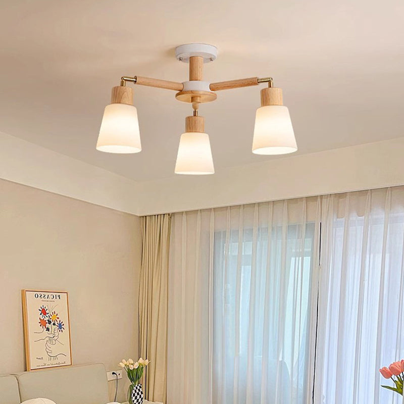 Contemporary Scandinavian Round Branch PVC Wood Iron 3/6/8 Light Chand ...