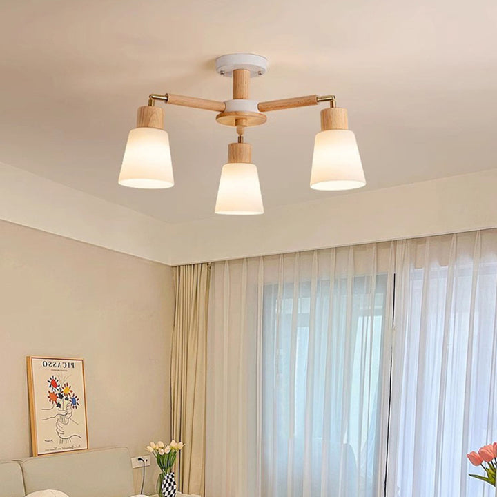 Contemporary Scandinavian Round Branch PVC Wood Iron 3/6/8 Light Chandelier For Living Room
