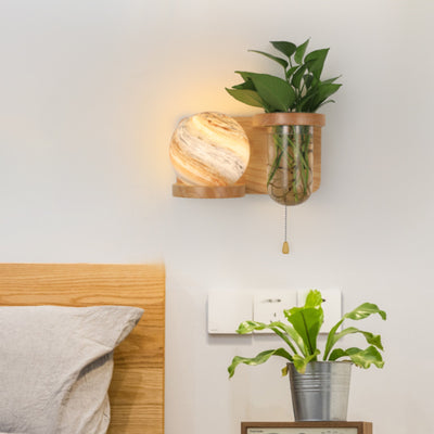 Moderne Art Deco Planet Column Glass Oak 1-Licht Wandleuchte für Wohnzimmer 