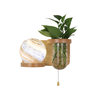 Moderne Art Deco Planet Column Glass Oak 1-Licht Wandleuchte für Wohnzimmer 